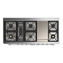 ILVE Majestic III 60-inch Dual Fuel Range with 7 Natural Gas Burner, Griddle and Triple Glass Door Electric Oven in Glossy Black with Chrome Trim (UM60FNR3BKC)