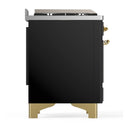 ILVE Majestic III 60-inch Dual Fuel Range with 5 Liquid Propane Burner, Griddle and Triple Glass Door Electric Oven in Glossy Black with Brass Trim (UM60FNR3BKGLP)