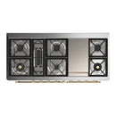 ILVE Majestic III 60-inch Dual Fuel Range with 7 Natural Gas Burner, Griddle and Triple Glass Door Electric Oven in Glossy Black with Brass Trim (UM60FNR3BKG)