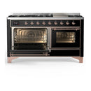 ILVE Majestic III 60-inch Dual Fuel Range with 5 Liquid Propane Burner, Griddle and Triple Glass Door Electric Oven in Glossy Black with Copper Trim (UM60FNR3BKPLP)