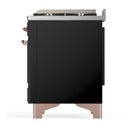 ILVE Majestic III 60-inch Dual Fuel Range with 5 Liquid Propane Burner, Griddle and Triple Glass Door Electric Oven in Glossy Black with Copper Trim (UM60FNR3BKPLP)