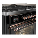 ILVE Majestic III 60-inch Dual Fuel Range with 7 Natural Gas Burner, Griddle and Triple Glass Door Electric Oven in Glossy Black with Copper Trim (UM60FNR3BKP)