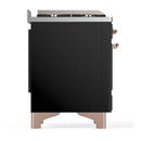 ILVE Majestic III 60-inch Dual Fuel Range with 7 Natural Gas Burner, Griddle and Triple Glass Door Electric Oven in Glossy Black with Copper Trim (UM60FNR3BKP)