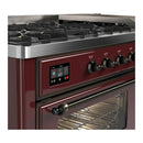 ILVE Majestic III 60-inch Dual Fuel Range with 7 Natural Gas Burner, Griddle and Triple Glass Door Electric Oven in Burgundy with Burnished Trim (UM60FNR3BUB)