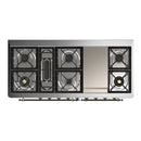 ILVE Majestic III 60-inch Dual Fuel Range with 7 Natural Gas Burner, Griddle and Triple Glass Door Electric Oven in Burgundy with Burnished Trim (UM60FNR3BUB)
