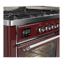 ILVE Majestic III 60-inch Dual Fuel Range with 5 Liquid Propane Burner, Griddle and Triple Glass Door Electric Oven in Burgundy with Chrome Trim (UM60FNR3BUCLP)