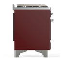 ILVE Majestic III 60-inch Dual Fuel Range with 7 Natural Gas Burner, Griddle and Triple Glass Door Electric Oven in Burgundy with Chrome Trim (UM60FNR3BUC)