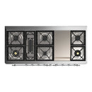 ILVE Majestic III 60-inch Dual Fuel Range with 7 Natural Gas Burner, Griddle and Triple Glass Door Electric Oven in Burgundy with Chrome Trim (UM60FNR3BUC)