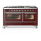 ILVE Majestic III 60-inch Dual Fuel Range with 7 Natural Gas Burner, Griddle and Triple Glass Door Electric Oven in Burgundy with Chrome Trim (UM60FNR3BUC)