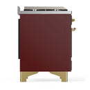 ILVE Majestic III 60-inch Dual Fuel Range with 5 Liquid Propane Burner, Griddle and Triple Glass Door Electric Oven in Burgundy with Brass Trim (UM60FNR3BUGLP)
