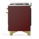 ILVE Majestic III 60-inch Dual Fuel Range with 7 Natural Gas Burner, Griddle and Triple Glass Door Electric Oven in Burgundy with Brass Trim (UM60FNR3BUG)