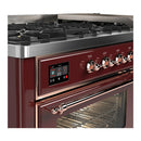 ILVE Majestic III 60-inch Dual Fuel Range with 7 Natural Gas Burner, Griddle and Triple Glass Door Electric Oven in Burgundy with Copper Trim (UM60FNR3BUP)