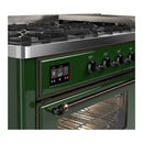 ILVE Majestic III 60-inch Dual Fuel Range with 7 Natural Gas Burner, Griddle and Triple Glass Door Electric Oven in Emerald Green with Burnished Trim (UM60FNR3EGB)