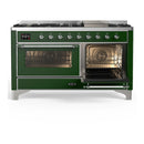 ILVE Majestic III 60-inch Dual Fuel Range with 5 Liquid Propane Burner, Griddle and Triple Glass Door Electric Oven in Emerald Green with Chrome Trim (UM60FNR3EGCLP)