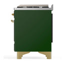 ILVE Majestic III 60-inch Dual Fuel Range with 5 Liquid Propane Burner, Griddle and Triple Glass Door Electric Oven in Emerald Green with Brass Trim (UM60FNR3EGGLP)