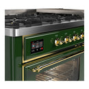 ILVE Majestic III 60-inch Dual Fuel Range with 7 Natural Gas Burner, Griddle and Triple Glass Door Electric Oven in Emerald Green with Brass Trim (UM60FNR3EGG)