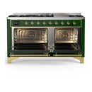 ILVE Majestic III 60-inch Dual Fuel Range with 7 Natural Gas Burner, Griddle and Triple Glass Door Electric Oven in Emerald Green with Brass Trim (UM60FNR3EGG)