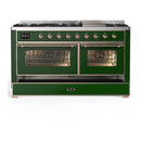 ILVE Majestic III 60-inch Dual Fuel Range with 7 Natural Gas Burner, Griddle and Triple Glass Door Electric Oven in Emerald Green with Copper Trim (UM60FNR3EGP)