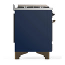 ILVE Majestic III 60-inch Dual Fuel Range with 7 Natural Gas Burner, Griddle and Triple Glass Door Electric Oven in Midnight Blue with Burnished Trim (UM60FNR3MBB)