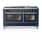 ILVE Majestic III 60-inch Dual Fuel Range with 5 Liquid Propane Burner, Griddle and Triple Glass Door Electric Oven in Midnight Blue with Chrome Trim (UM60FNR3MBCLP)