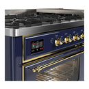 ILVE Majestic III 60-inch Dual Fuel Range with 5 Liquid Propane Burner, Griddle and Triple Glass Door Electric Oven in Blue Grey with Brass Trim (UM60FNR3MBGLP)