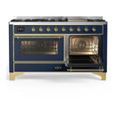 ILVE Majestic III 60-inch Dual Fuel Range with 5 Liquid Propane Burner, Griddle and Triple Glass Door Electric Oven in Blue Grey with Brass Trim (UM60FNR3MBGLP)