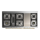 ILVE Majestic III 60-inch Dual Fuel Range with 7 Natural Gas Burner, Griddle and Triple Glass Door Electric Oven in Blue Grey with Brass Trim (UM60FNR3MBG)
