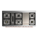 ILVE Majestic III 60-inch Dual Fuel Range with 7 Natural Gas Burner, Griddle and Triple Glass Door Electric Oven in Midnight Blue with Copper Trim (UM60FNR3MBP)