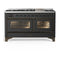 ILVE Majestic III 60-inch Dual Fuel Range with 7 Natural Gas Burner, Griddle and Triple Glass Door Electric Oven in Graphite Matte with Burnished Trim (UM60FNR3MGB)