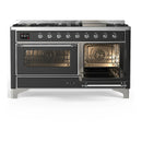 ILVE Majestic III 60-inch Dual Fuel Range with 5 Liquid Propane Burner, Griddle and Triple Glass Door Electric Oven in Graphite Matte with Chrome Trim (UM60FNR3MGCLP)