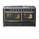 ILVE Majestic III 60-inch Dual Fuel Range with 7 Natural Gas Burner, Griddle and Triple Glass Door Electric Oven in Graphite Matte with Chrome Trim (UM60FNR3MGC)