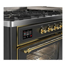 ILVE Majestic III 60-inch Dual Fuel Range with 7 Natural Gas Burner, Griddle and Triple Glass Door Electric Oven in Graphite Matte with Brass Trim (UM60FNR3MGG)