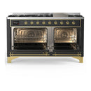ILVE Majestic III 60-inch Dual Fuel Range with 7 Natural Gas Burner, Griddle and Triple Glass Door Electric Oven in Graphite Matte with Brass Trim (UM60FNR3MGG)