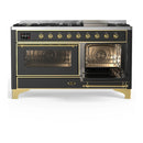 ILVE Majestic III 60-inch Dual Fuel Range with 7 Natural Gas Burner, Griddle and Triple Glass Door Electric Oven in Graphite Matte with Brass Trim (UM60FNR3MGG)