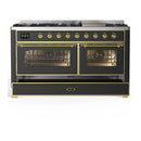 ILVE Majestic III 60-inch Dual Fuel Range with 7 Natural Gas Burner, Griddle and Triple Glass Door Electric Oven in Graphite Matte with Brass Trim (UM60FNR3MGG)