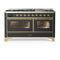 ILVE Majestic III 60-inch Dual Fuel Range with 7 Natural Gas Burner, Griddle and Triple Glass Door Electric Oven in Graphite Matte with Brass Trim (UM60FNR3MGG)
