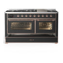 ILVE Majestic III 60-inch Dual Fuel Range with 7 Natural Gas Burner, Griddle and Triple Glass Door Electric Oven in Graphite Matte with Copper Trim (UM60FNR3MGP)