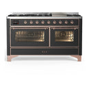 ILVE Majestic III 60-inch Dual Fuel Range with 7 Natural Gas Burner, Griddle and Triple Glass Door Electric Oven in Graphite Matte with Copper Trim (UM60FNR3MGP)