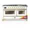 ILVE Majestic III 60-inch Dual Fuel Range with 7 Natural Gas Burner, Griddle and Triple Glass Door Electric Oven in RAL with Brass Trim (UM60FNR3RAG)