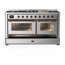 ILVE Majestic III 60-inch Dual Fuel Range with 5 Liquid Propane Burner, Griddle and Triple Glass Door Electric Oven in Stainless Steel with Burnished Trim (UM60FNR3SSBLP)