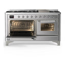 ILVE Majestic III 60-inch Dual Fuel Range with 5 Liquid Propane Burner, Griddle and Triple Glass Door Electric Oven in Stainless Steel with Chrome Trim (UM60FNR3SSCLP)