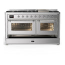 ILVE Majestic III 60-inch Dual Fuel Range with 5 Liquid Propane Burner, Griddle and Triple Glass Door Electric Oven in Stainless Steel with Chrome Trim (UM60FNR3SSCLP)