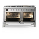 ILVE Majestic III 60-inch Dual Fuel Range with 7 Natural Gas Burner, Griddle and Triple Glass Door Electric Oven in Stainless Steel with Chrome Trim (UM60FNR3SSC)