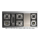 ILVE Majestic III 60-inch Dual Fuel Range with 7 Natural Gas Burner, Griddle and Triple Glass Door Electric Oven in Stainless Steel with Chrome Trim (UM60FNR3SSC)