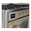 ILVE Majestic III 60-inch Dual Fuel Range with 7 Natural Gas Burner, Griddle and Triple Glass Door Electric Oven in Stainless Steel with Brass Trim (UM60FNR3SSG)