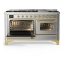 ILVE Majestic III 60-inch Dual Fuel Range with 7 Natural Gas Burner, Griddle and Triple Glass Door Electric Oven in Stainless Steel with Brass Trim (UM60FNR3SSG)