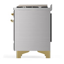ILVE Majestic III 60-inch Dual Fuel Range with 7 Natural Gas Burner, Griddle and Triple Glass Door Electric Oven in Stainless Steel with Brass Trim (UM60FNR3SSG)