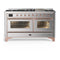 ILVE Majestic III 60-inch Dual Fuel Range with 5 Liquid Propane Burner, Griddle and Triple Glass Door Electric Oven in Stainless Steel with Copper Trim (UM60FNR3SSPLP)