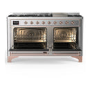 ILVE Majestic III 60-inch Dual Fuel Range with 7 Natural Gas Burner, Griddle and Triple Glass Door Electric Oven in Stainless Steel with Copper Trim (UM60FNR3SSP)