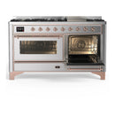 ILVE Majestic III 60-inch Dual Fuel Range with 7 Natural Gas Burner, Griddle and Triple Glass Door Electric Oven in Stainless Steel with Copper Trim (UM60FNR3SSP)